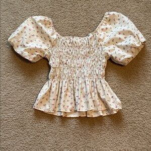Floral Puff Sleeve Smocked Top